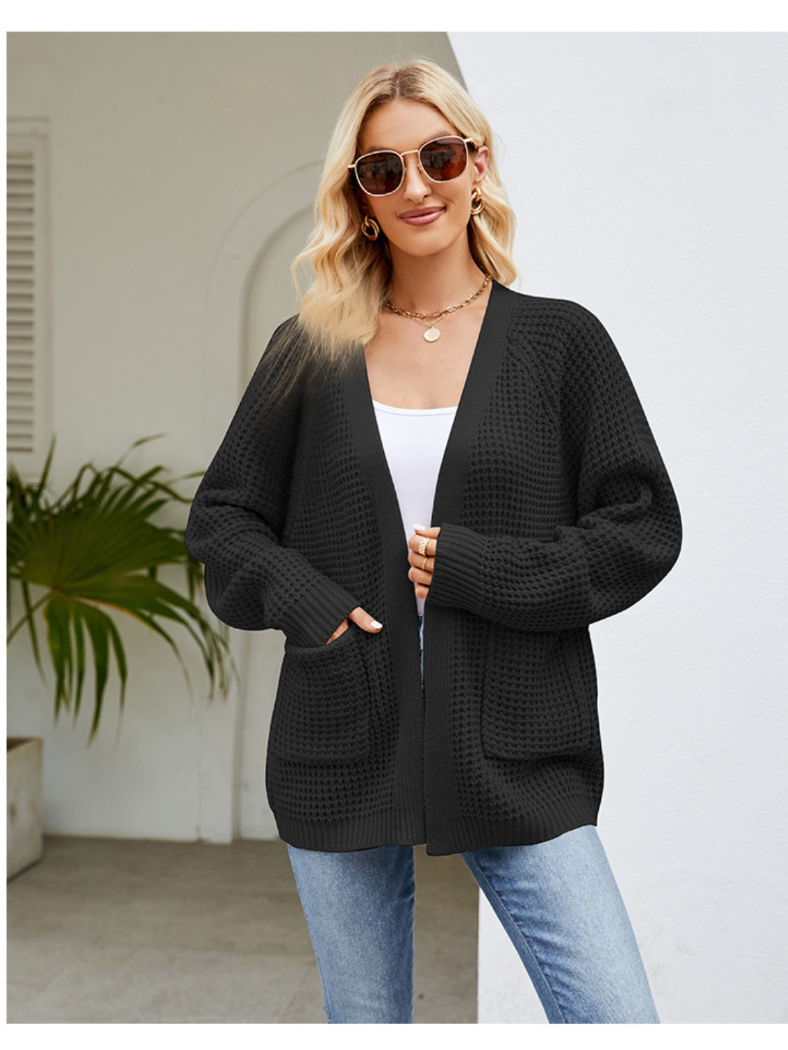 Open Front Raglan Sleeve Pocketed Cardigan Black 71d7f1a6-8c04-4a20-a90d-ca556899c91a-Max Glownestbest