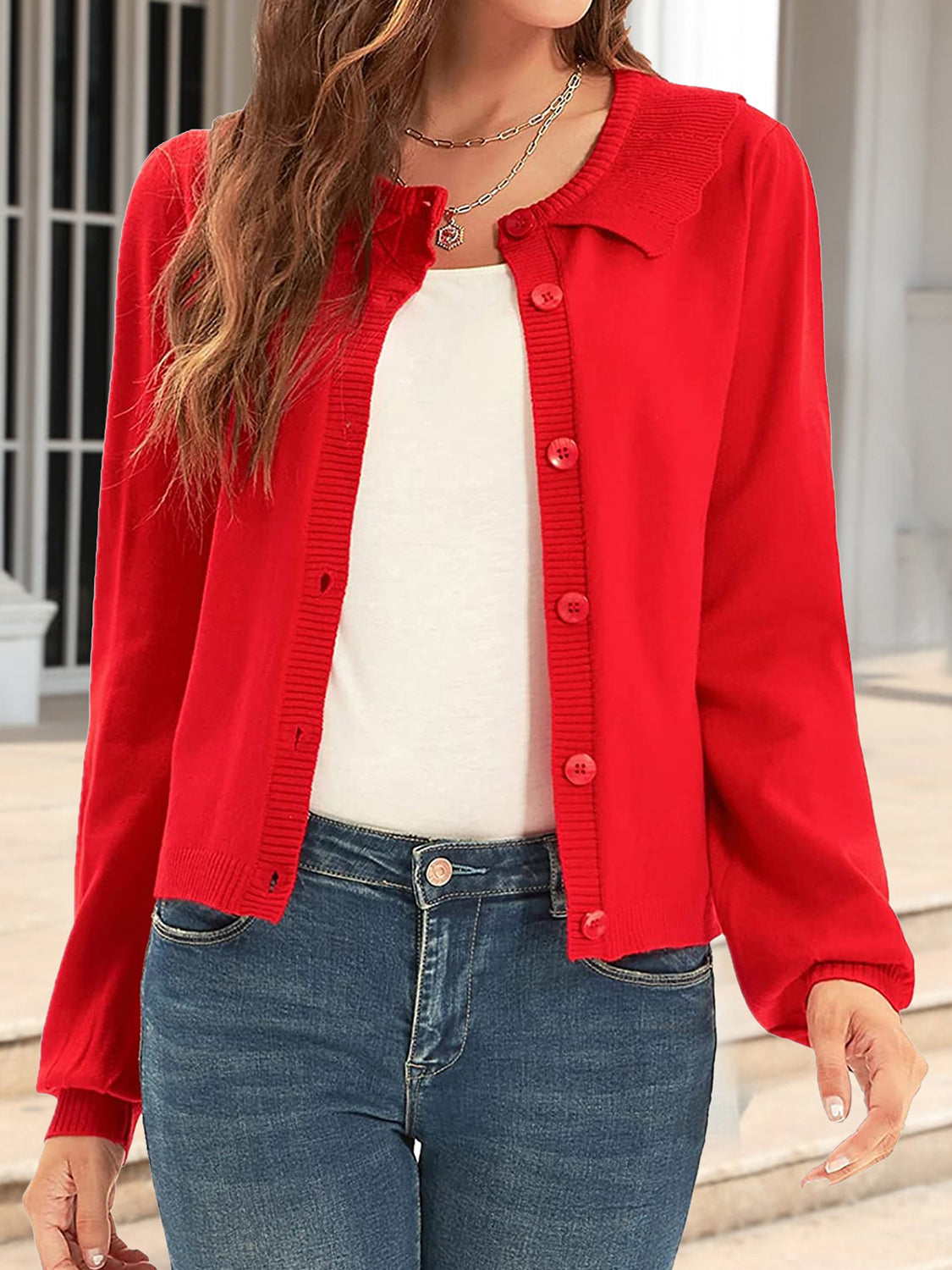 Collared Long Sleeve Button Down Cardigan Red 71dbc10ef02a4c8cb3bfd71d70c56831-Max Glownestbest