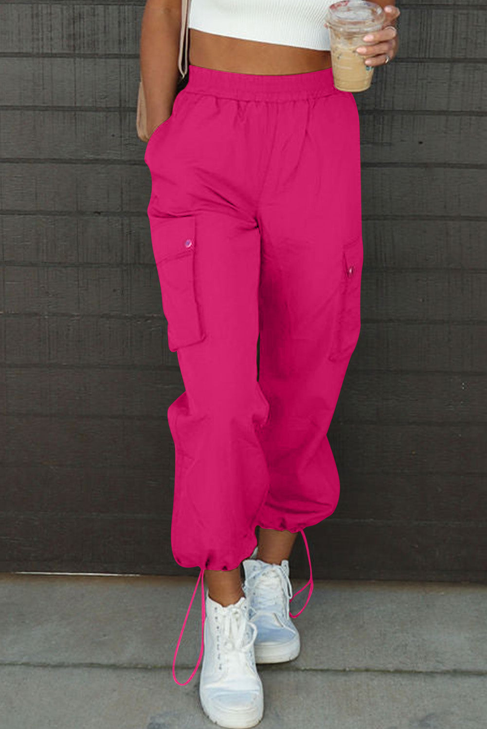 Drawstring Elastic Waist Pants with Pockets Hot Pink 723f8ed2-3515-47cc-b95a-01e99b2978af-Max Trendsi