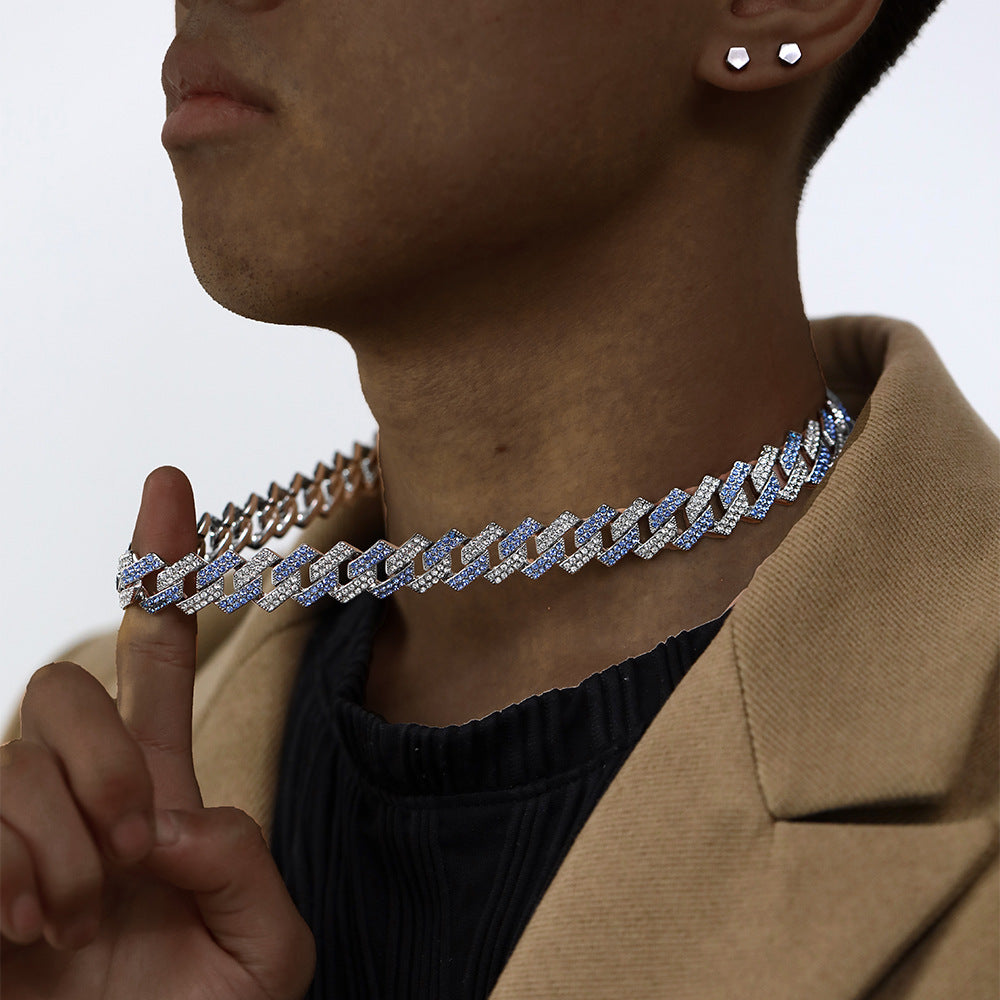 Trendy and fashionable Cuban chain with diamond-shaped design men's hip-hop style necklace and bracelet set 724ded1d-3a7b-4f61-a880-9fdeeb4c2c8b Artshiney