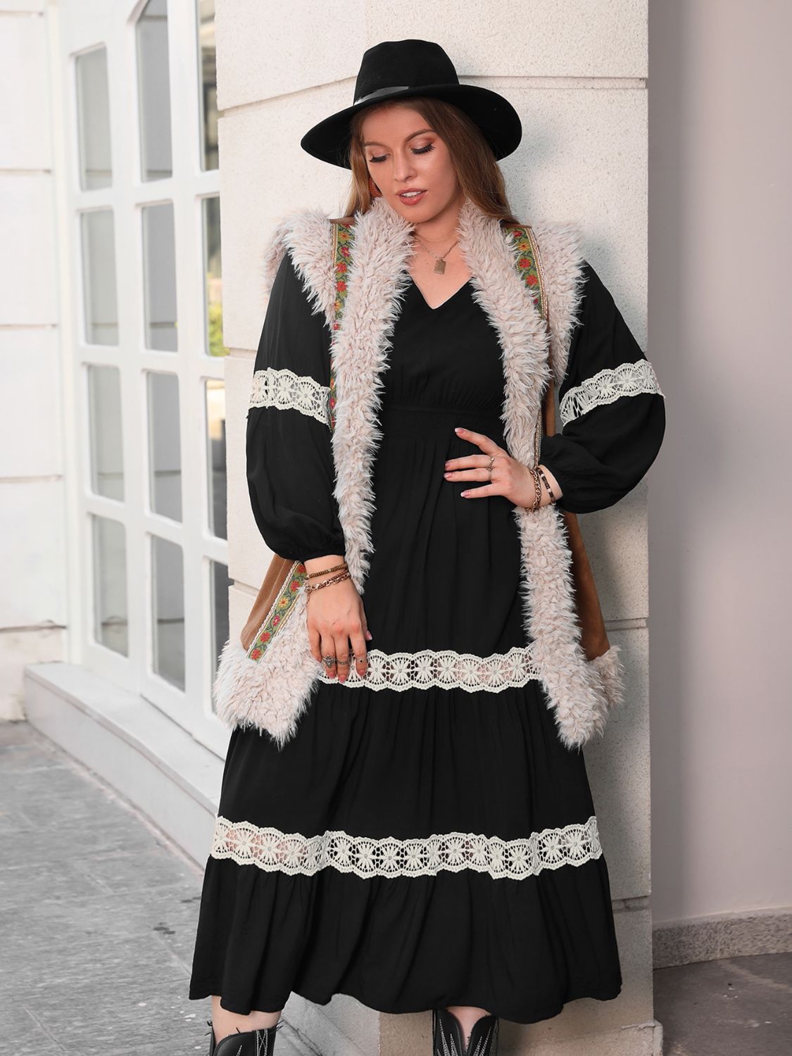 Plus Size Lace Detail V-Neck Long Sleeve Midi Dress 73071416-71cb-41e3-a4e7-7bdf42ea4215-Max Glownestbest