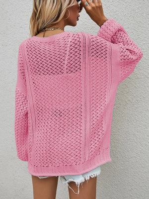 Glownestbest® | Openwork Button Front Cardigan 733288c0f9494f999342eb2773fec850-Max Glownestbest