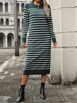 Striped Round Neck Long Sleeve Dress Black Forest 737f557a-af0e-41dd-aef0-fd93f9adca81-Max Glownestbest