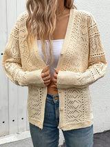 Perfee Openwork Button Up Long Sleeve Cardigan Pastel Yellow 73ba3a4d-ac9c-460e-9d32-a6696b17c51c-Max Glownestbest