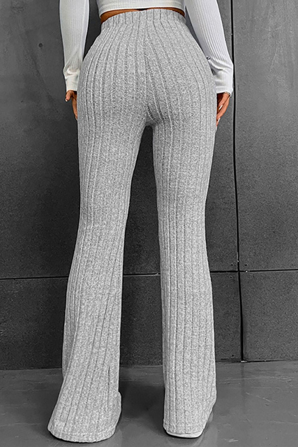 Ribbed High Waist Flare Bootcut Pants 73c46fa64ce84bc2a995172b542cbbc2-Max Trendsi