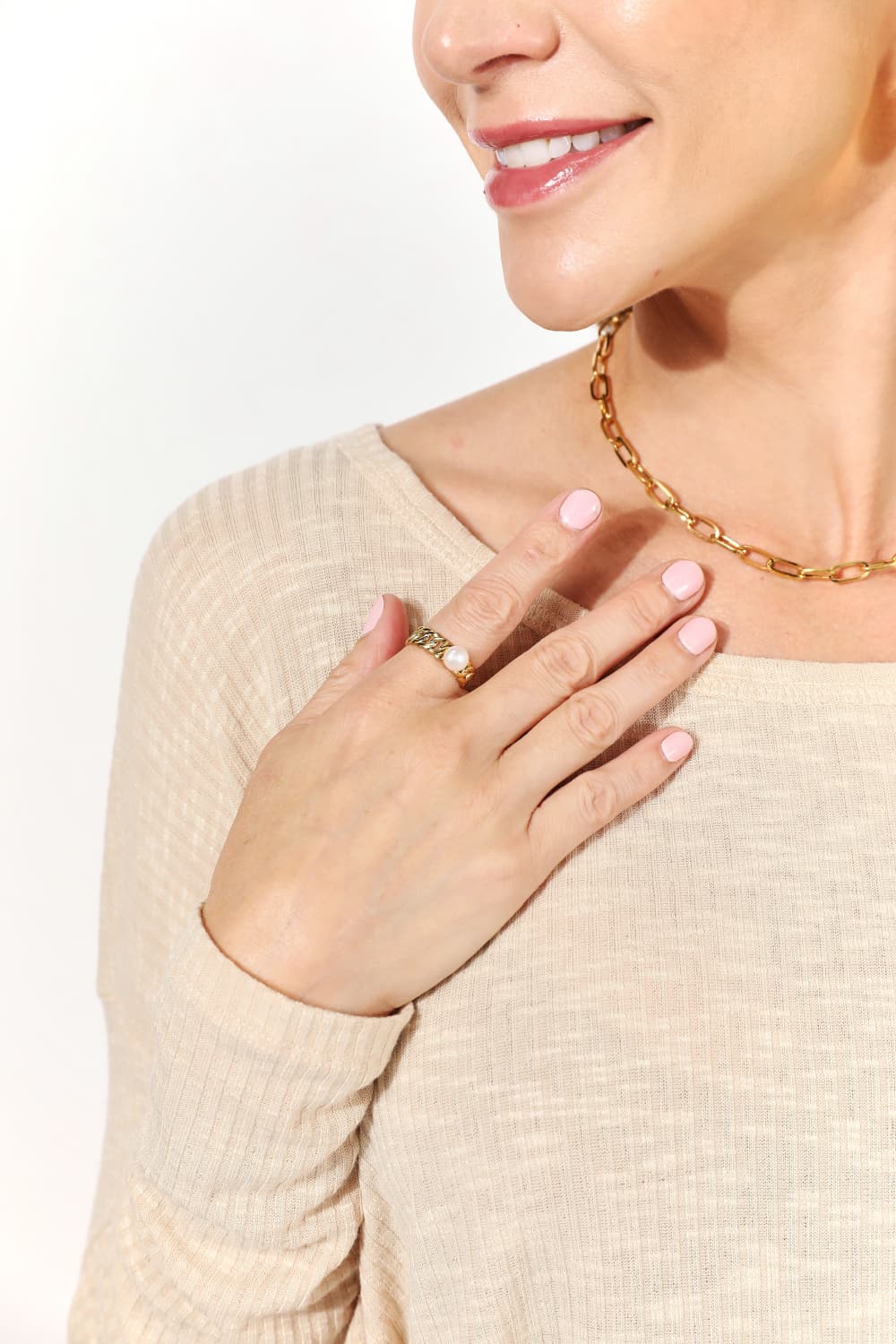 Adored Pearl Stainless Steel Open Ring 7401c2e3f85e4716b40beea84247b501-Max Trendsi
