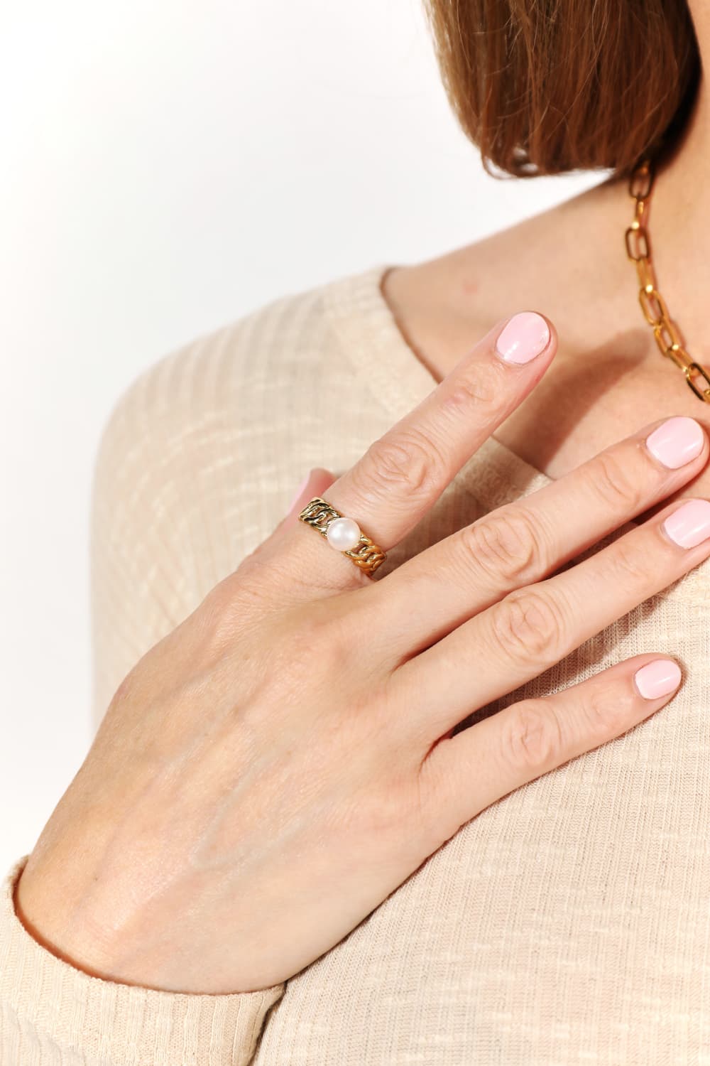 Adored Pearl Stainless Steel Open Ring Gold One Size 74bdce5009554e9184daffc38d2289fd-Max Trendsi