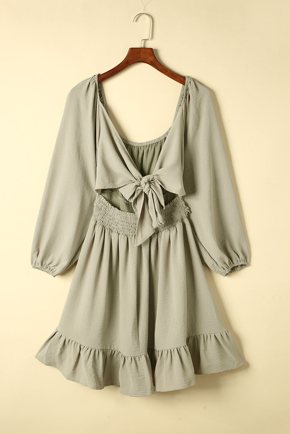 Cutout Smocked Square Neck Ruffle Hem Dress Green 74ef78584e8f4c4c81b10ce8fc997a28-Max Glownestbest