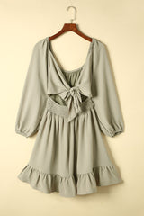 Cutout Smocked Square Neck Ruffle Hem Dress Green 74ef78584e8f4c4c81b10ce8fc997a28-Max Glownestbest