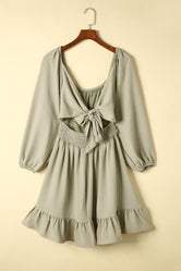 Cutout Smocked Square Neck Ruffle Hem Dress Green 74ef78584e8f4c4c81b10ce8fc997a28-Max Glownestbest