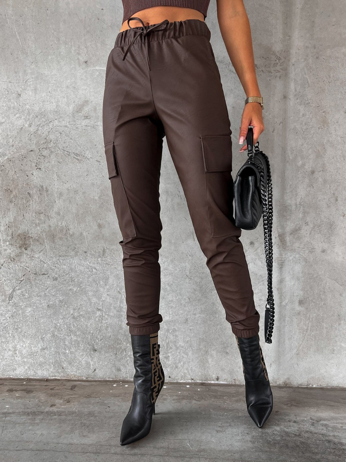 Drawstring Pants with Pockets Chocolate 75405844-a8a7-4656-903b-8ac75d090b20-Max Trendsi
