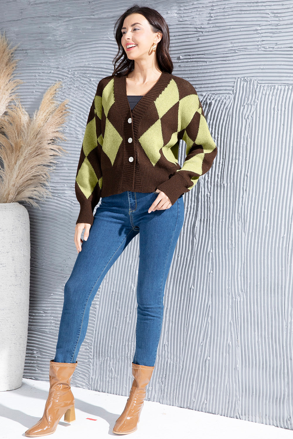 Geometric Button Up Dropped Shoulder Cardigan 757f9cda-00d0-4516-9116-109640e87ea3-Max Glownestbest