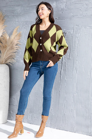 Geometric Button Up Dropped Shoulder Cardigan 757f9cda-00d0-4516-9116-109640e87ea3-Max Glownestbest
