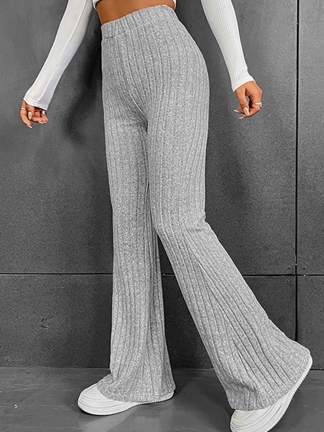 Ribbed High Waist Flare Bootcut Pants 761b627b73bd4269a78cb023313e4033-Max Trendsi
