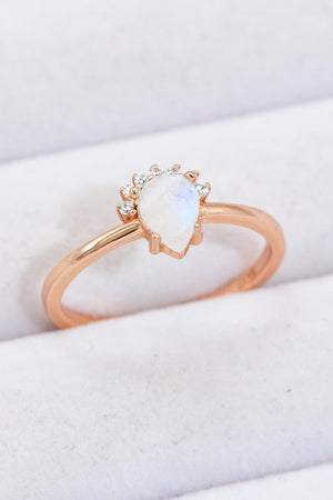18K Rose Gold-Plated Pear Shape Natural Moonstone Ring 764570d2ef834582a3e16a38e061941c-Max Trendsi