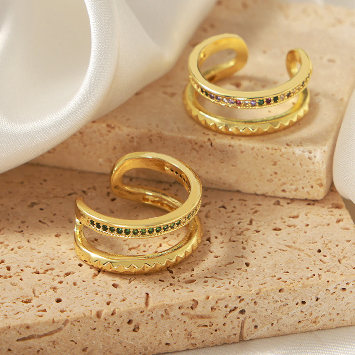 Gold-Plated Czech Diamond Double-Layered Ring 76ae5cfc-2cfd-4436-a789-41a5b16c9e8f-Max Trendsi