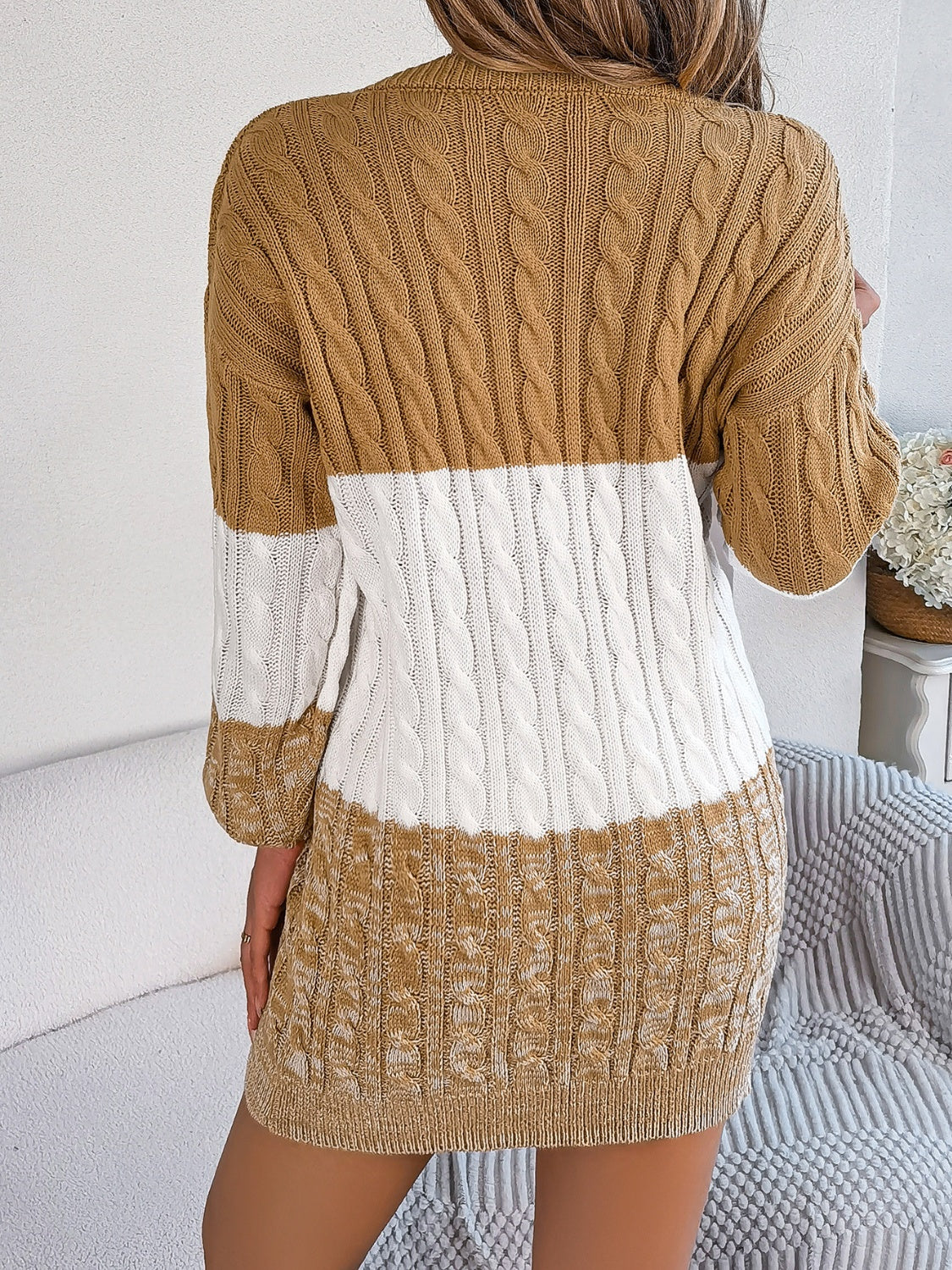 Cable-Knit Round Neck Color Block Sweater Dress 76dc08c1-7329-4889-bbbb-709ec2967e36-Max Glownestbest