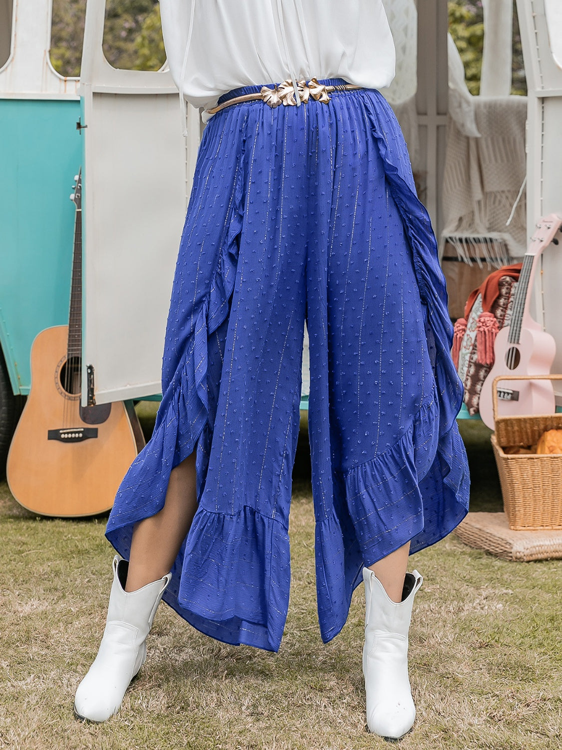 Plus Size Swiss Dot Ruffled Wide Leg Pants Royal Blue 7765c95d-0ea4-463d-87a2-6b5edcab1bb4-Max Trendsi