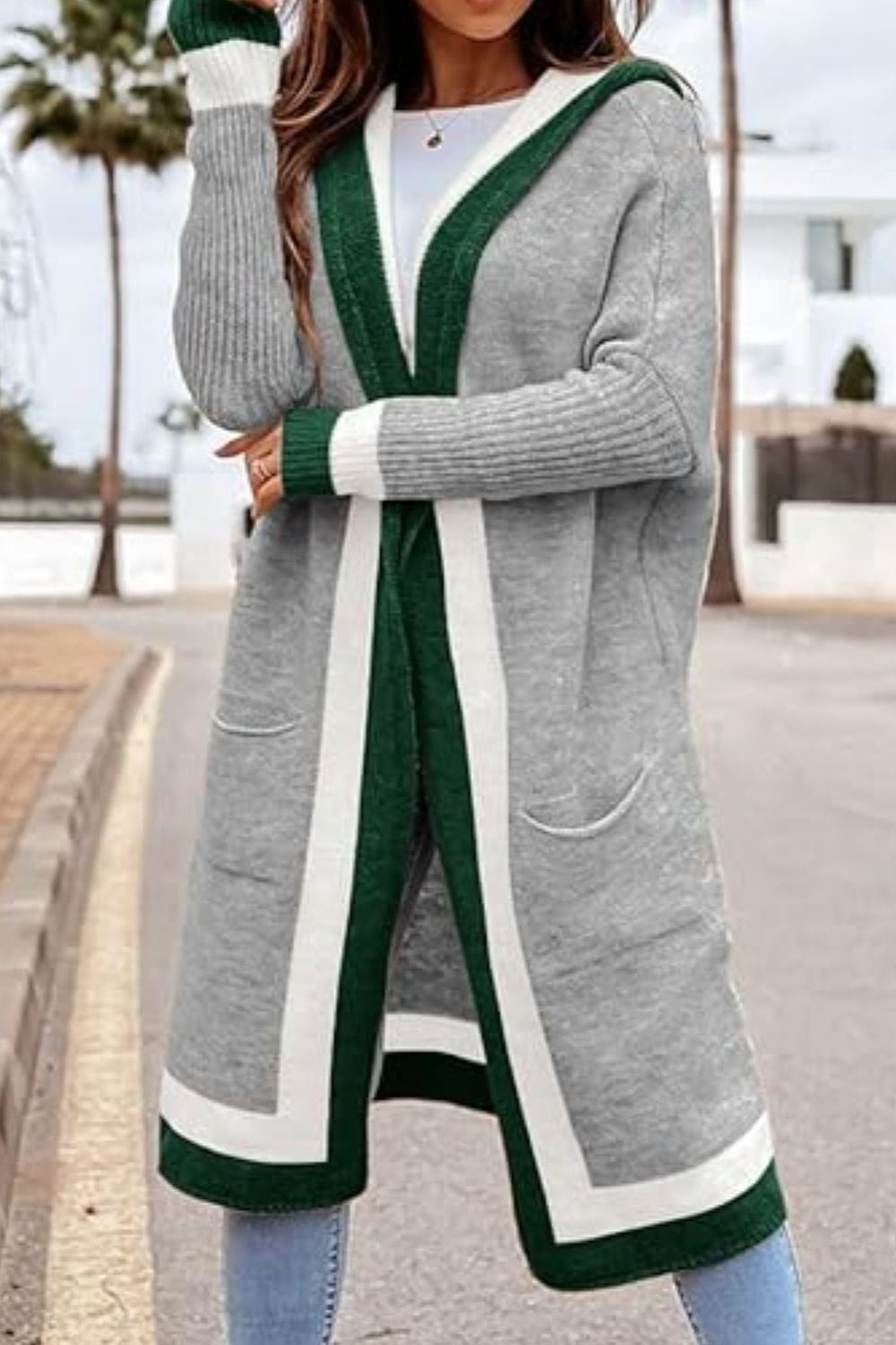 Pocketed Contrast Long Sleeve Hooded Cardigan 778b2b55-7389-4283-a8d4-e1c080267b1b-Max Glownestbest