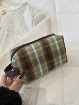 Contrast Plaid Clutch with Zipper Green (semicircle) One Size 779f6196-f75c-45c0-a0ff-79362ff10d5d-Max Trendsi