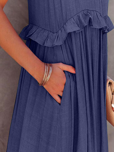 Ruffled Sleeveless Tiered Maxi Dress with Pockets 7889950a-6454-4df0-82b0-73c99bede9c9-Min Glownestbest