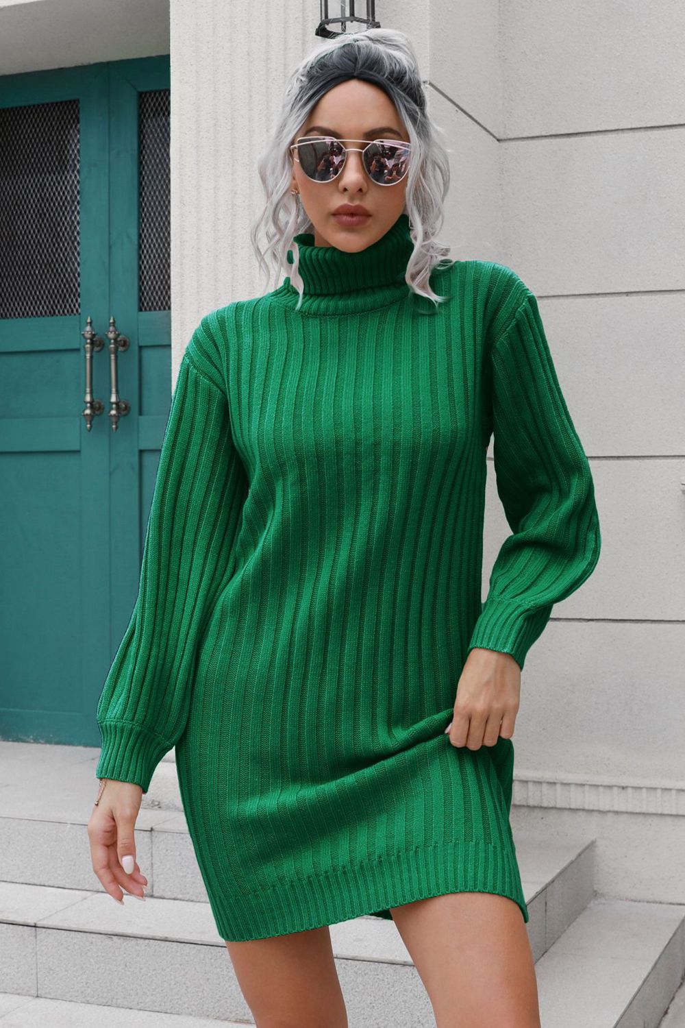 Ribbed Turtle Neck Long Sleeve Mini Sweater Dress 7921a1fb218e47518df4443598ebd6f0-Max Glownestbest