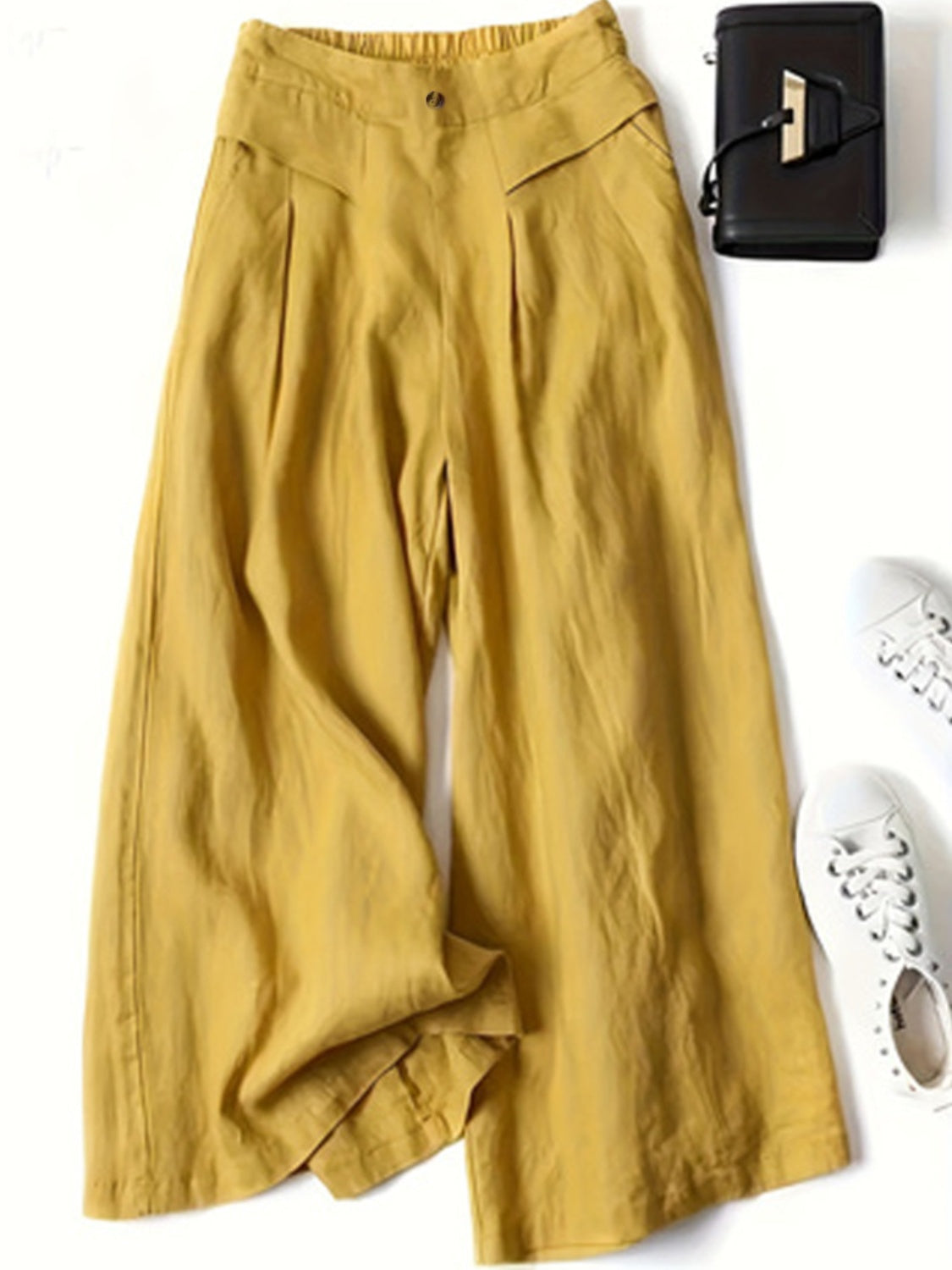 Full Size Half Elastic Waist Wide Leg Pants Chartreuse 79335f12-1d44-4b4a-b8b3-793fdfbea487-Max Trendsi