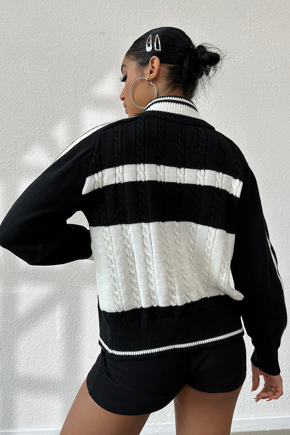Cable-Knit Color Block Raglan Sleeve Cardigan 79a13303-1b9c-4fd0-8d5a-a15acb06c190-Max Glownestbest