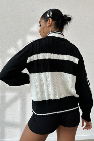 Cable-Knit Color Block Raglan Sleeve Cardigan 79a13303-1b9c-4fd0-8d5a-a15acb06c190-Max Glownestbest