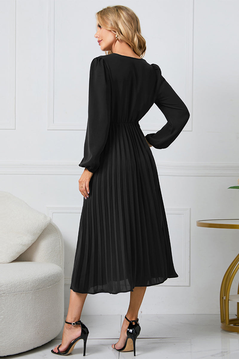 V-Neck Long Sleeve Tie Waist Midi Dress 79c4ec67df1745d9adc75b2c18f036e7-Max Glownestbest