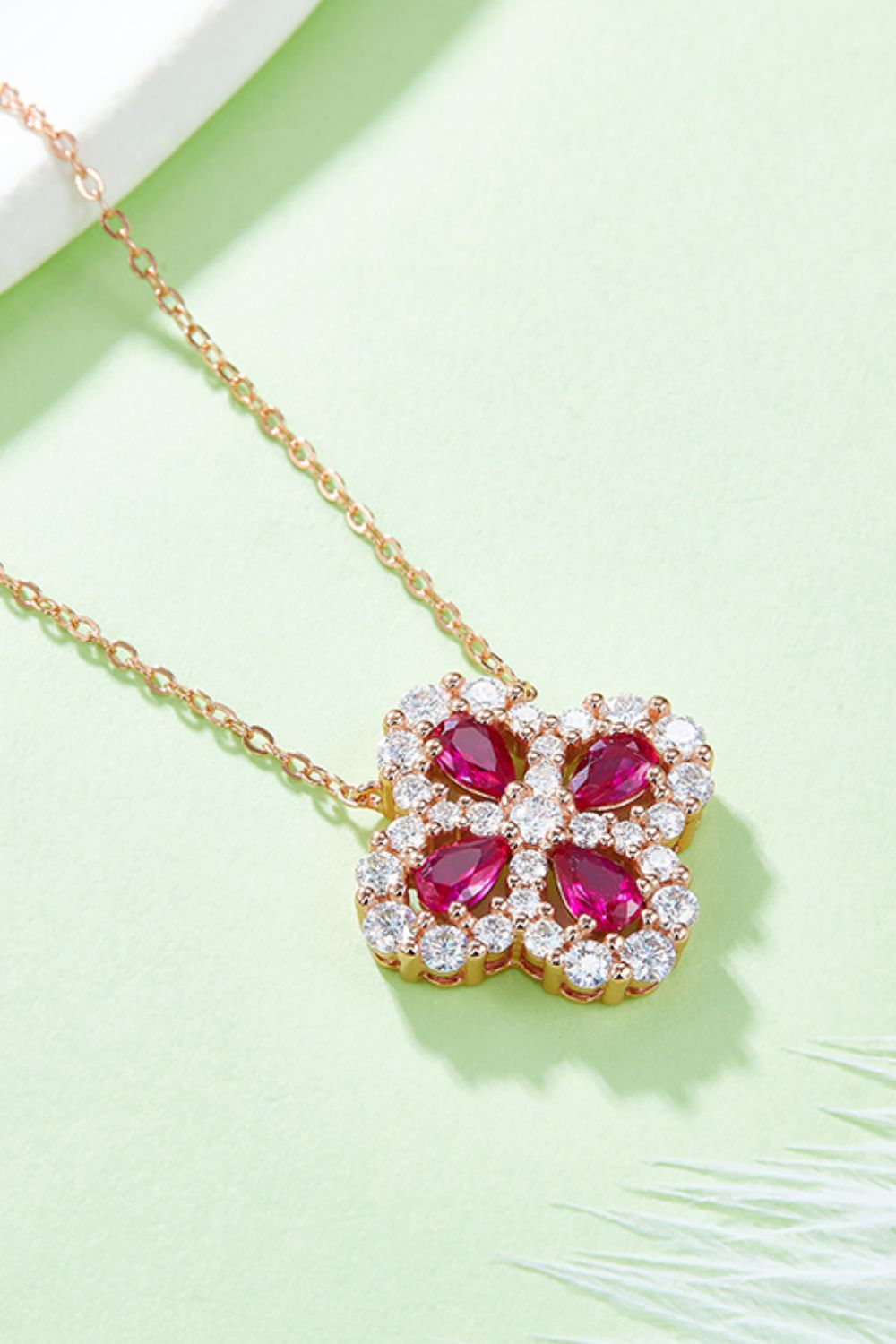 925 Sterling Silver Lab-Grown Ruby Flower Shape Necklace 79cd55e9-869b-43a9-ab0a-daa933fc182f-Max Trendsi