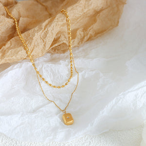18K gold exquisite and noble square with double layer stacking design pendant necklace 7a625437-1410-4dfc-b990-53de7ed4e043 Artshiney