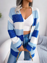 Glownestbest® | Striped Rib-Knit Open Front Longline Cardigan Royal Blue 7a8e01d2f2da4c51b7943c60c1588c6f-Max Glownestbest
