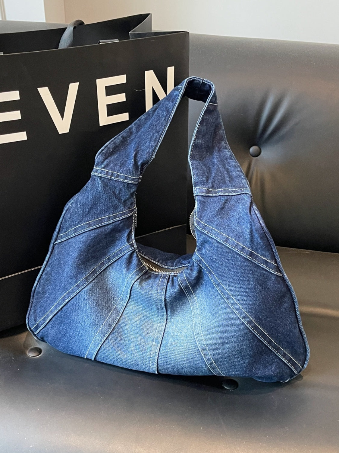 Crescent Shaped Denim Shoulder Bag Dusty Blue One Size 7a8e3962-d1d7-4f95-85b7-f13407def799-Max Trendsi