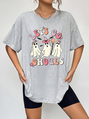 Glownestbest ® | Round Neck Short Sleeve LET'S GO GHOULS Graphic T-Shirt 7a9c5b6f57224b2e8d1f5a5a73641df6-Max Glownestbest