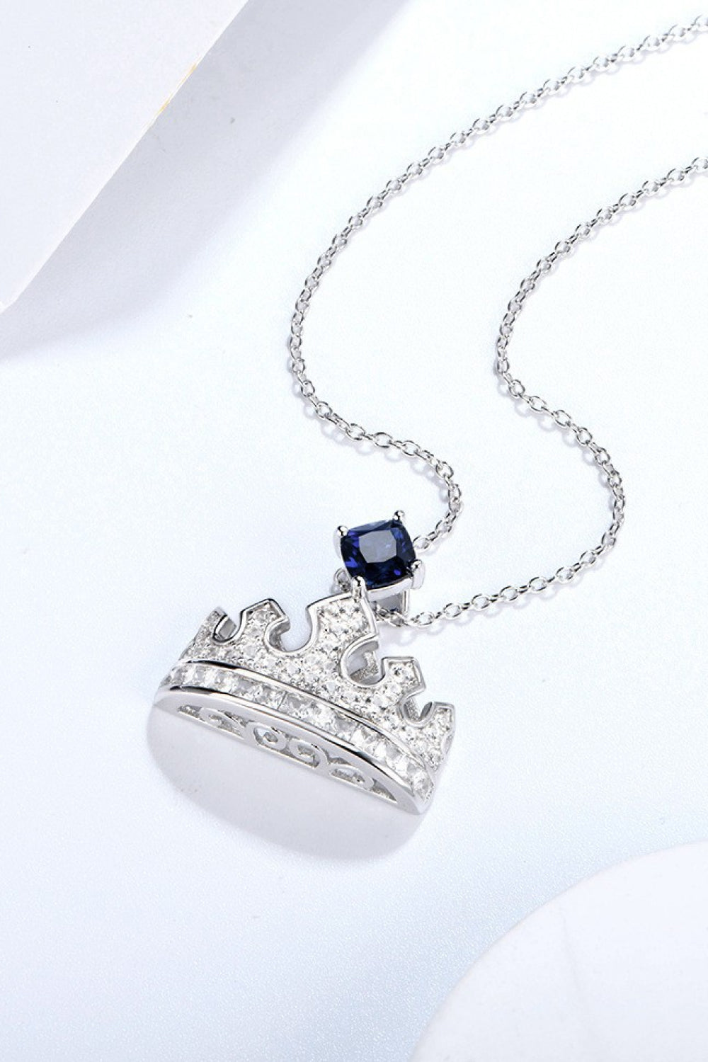 Zircon Lab-Grown Sapphire Crown Shape Pendant Necklace 7a9edd246de940709881f4173ec2a22b-Max Trendsi