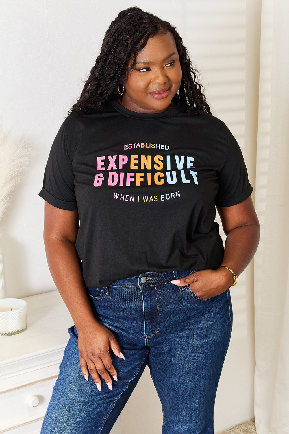 Glownestbest ® | Simply Love Slogan Graphic Cuffed Sleeve T-Shirt Black 7ab37f40056d40568b869e219d5411bf-Max Glownestbest