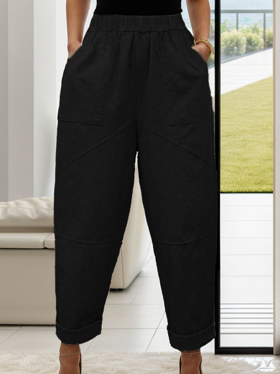 Elastic Waist Pants with Pockets Black 7ad8c832-64f5-4a0c-81d2-9fed79d793f5-Max Trendsi