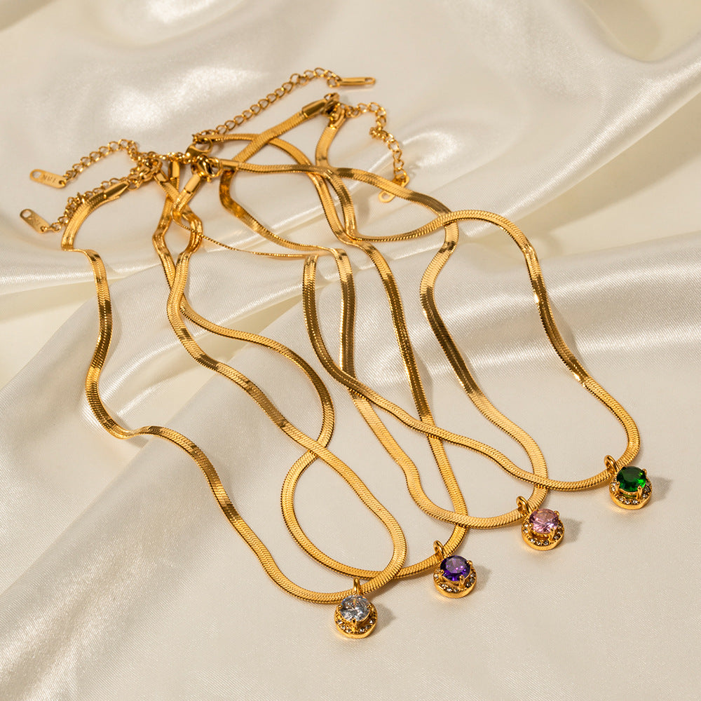 18k gold fashion light luxury flat snake chain with double three-dimensional zircon pendant design pendant necklace 7af724d9-7637-453f-bc7f-3828223778bd Artshiney