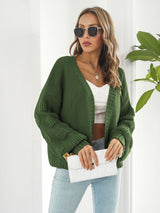 Open Front Ribbed Trim Cardigan Army Green 7b41ffdfa8fc48f2889a10179c2b2c39-Max Glownestbest