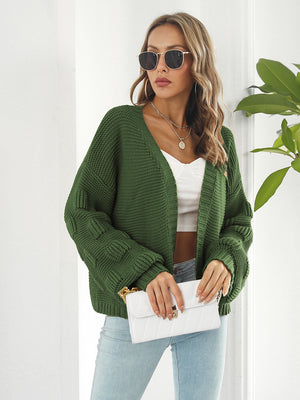 Open Front Ribbed Trim Cardigan Army Green 7b41ffdfa8fc48f2889a10179c2b2c39-Max Glownestbest
