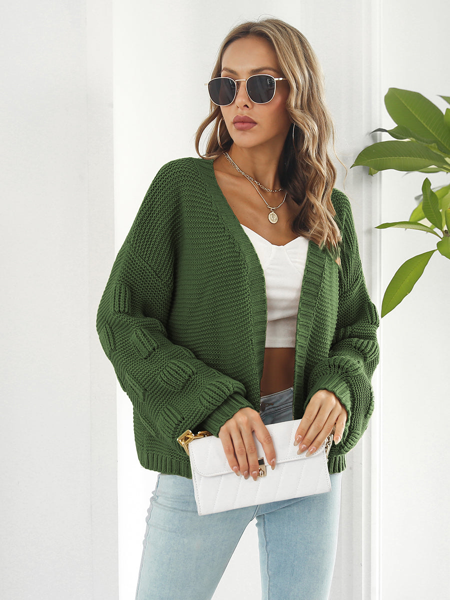 Open Front Ribbed Trim Cardigan Army Green 7b41ffdfa8fc48f2889a10179c2b2c39-Max Glownestbest