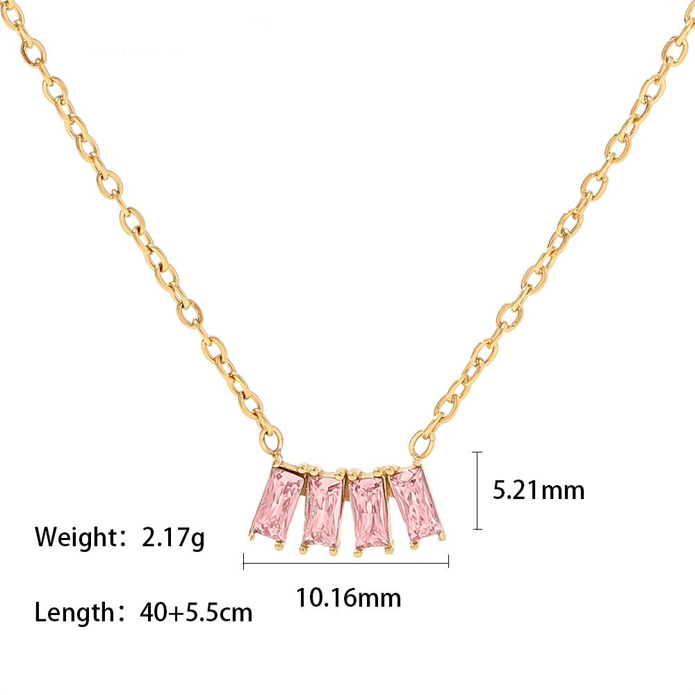 18K gold plated necklace with pink/white /l green zircon Pink 7b428b89-affc-497d-872e-edecc9f47fd2 Artshiney