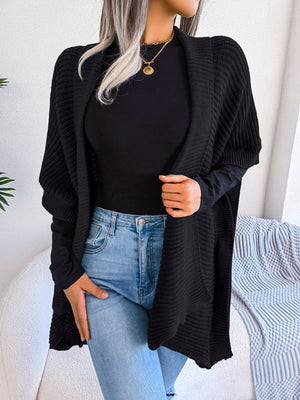 Glownestbest® | Horizontal Ribbing Open Front Slit Cardigan 7b5f3e695d534d3286ad0129c79c2403-Max Glownestbest