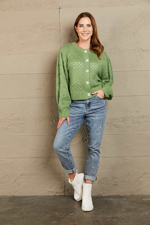 Woven Right Openwork Pompom Puff Sleeve Cardigan 7b6e591325194e4c8b0601c465323e70-Max Glownestbest