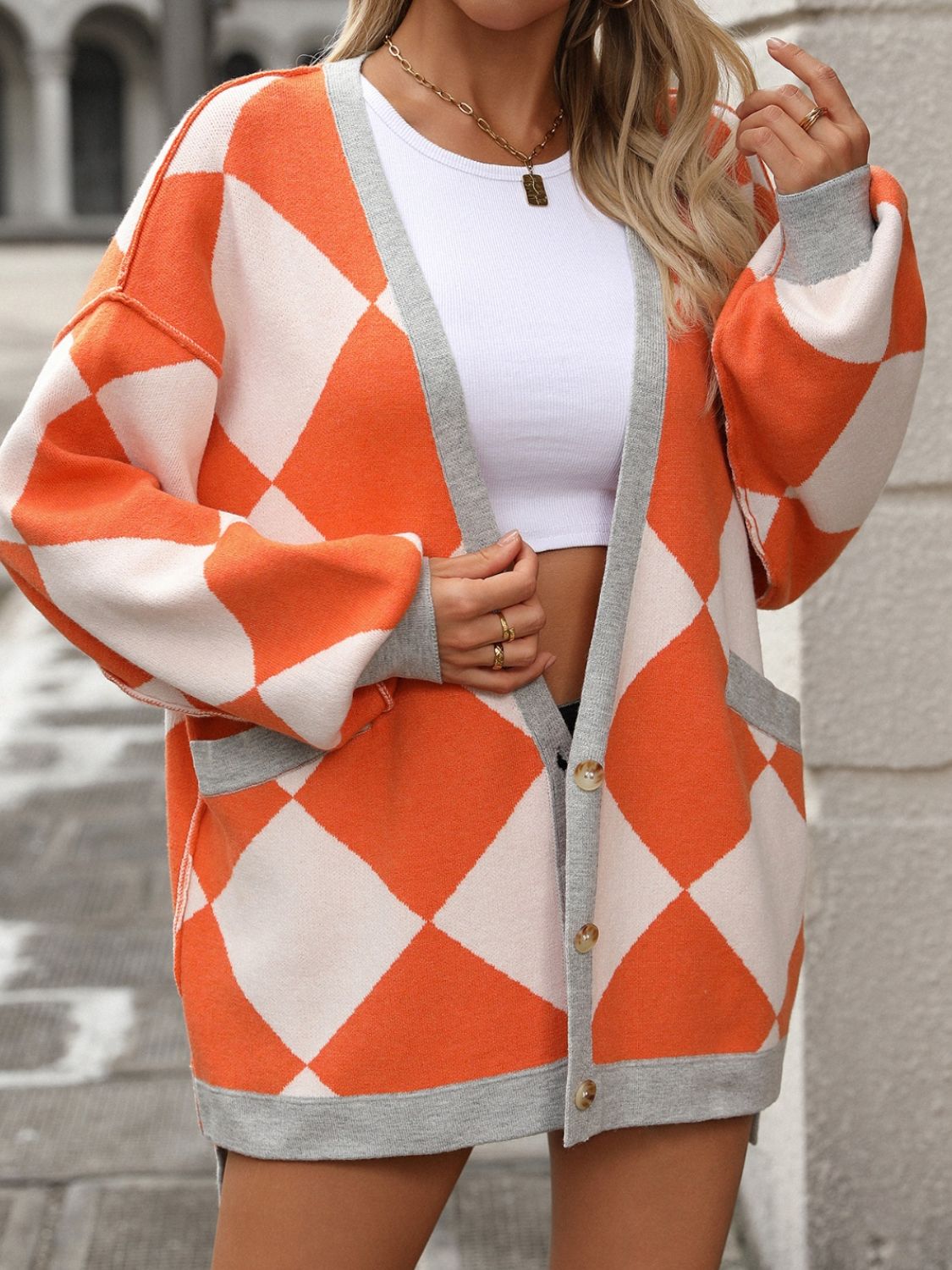 Checkered Dropped Shoulder Long Sleeve Cardigan 7b7a6146-ac12-43b2-8024-214b14ccddad-Max Glownestbest