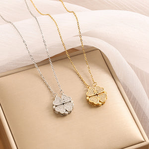 Noble and fashionable heart-to-heart four-leaf clover inlaid with zircon, a two-wear design simple style necklace 7c06be65-9309-496a-88b5-bb9af156349b Artshiney