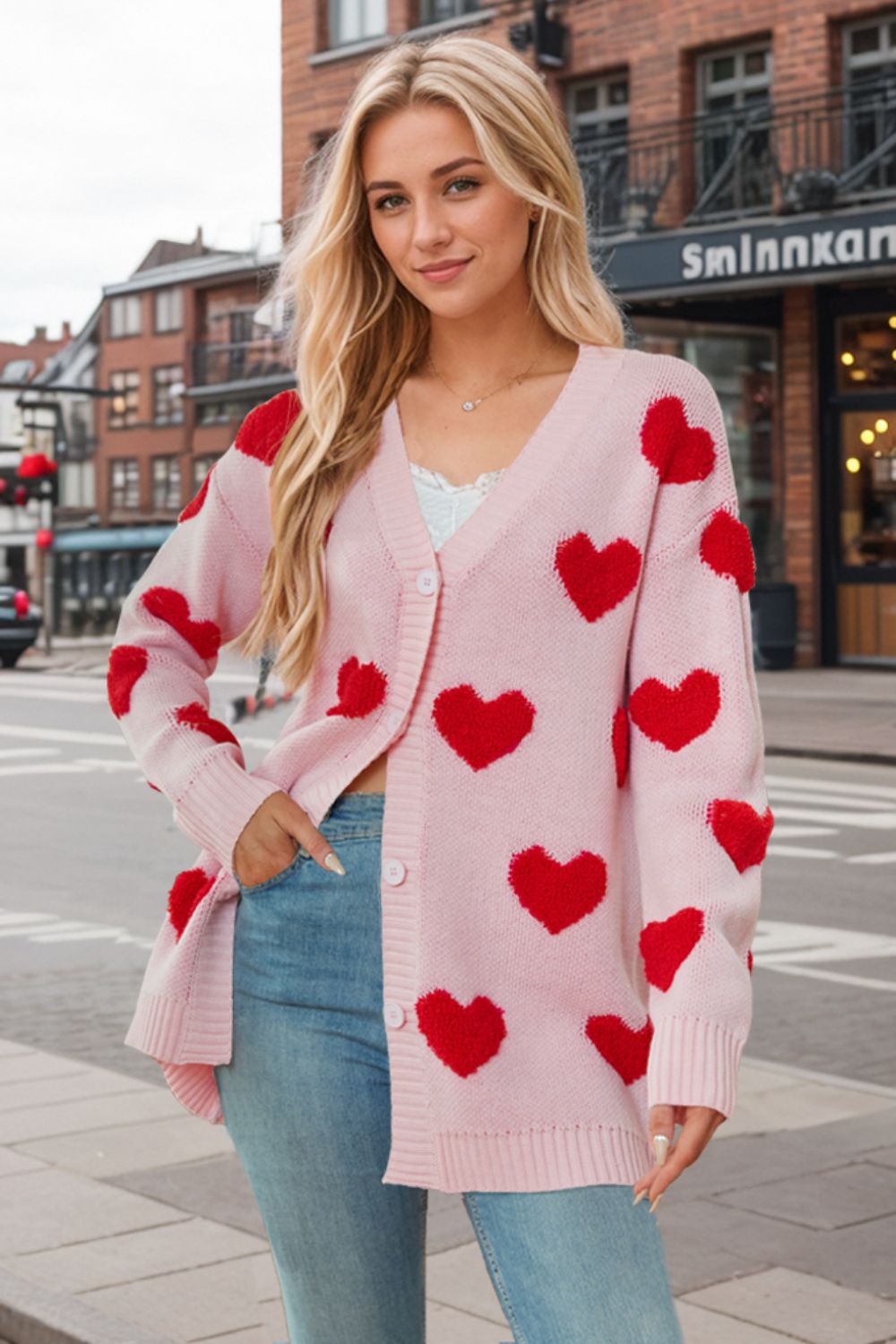 Heart Button Down Long Sleeve Cardigan Pink 7c9c5143-b45e-4879-8f96-40fed12d3c26-Max Glownestbest