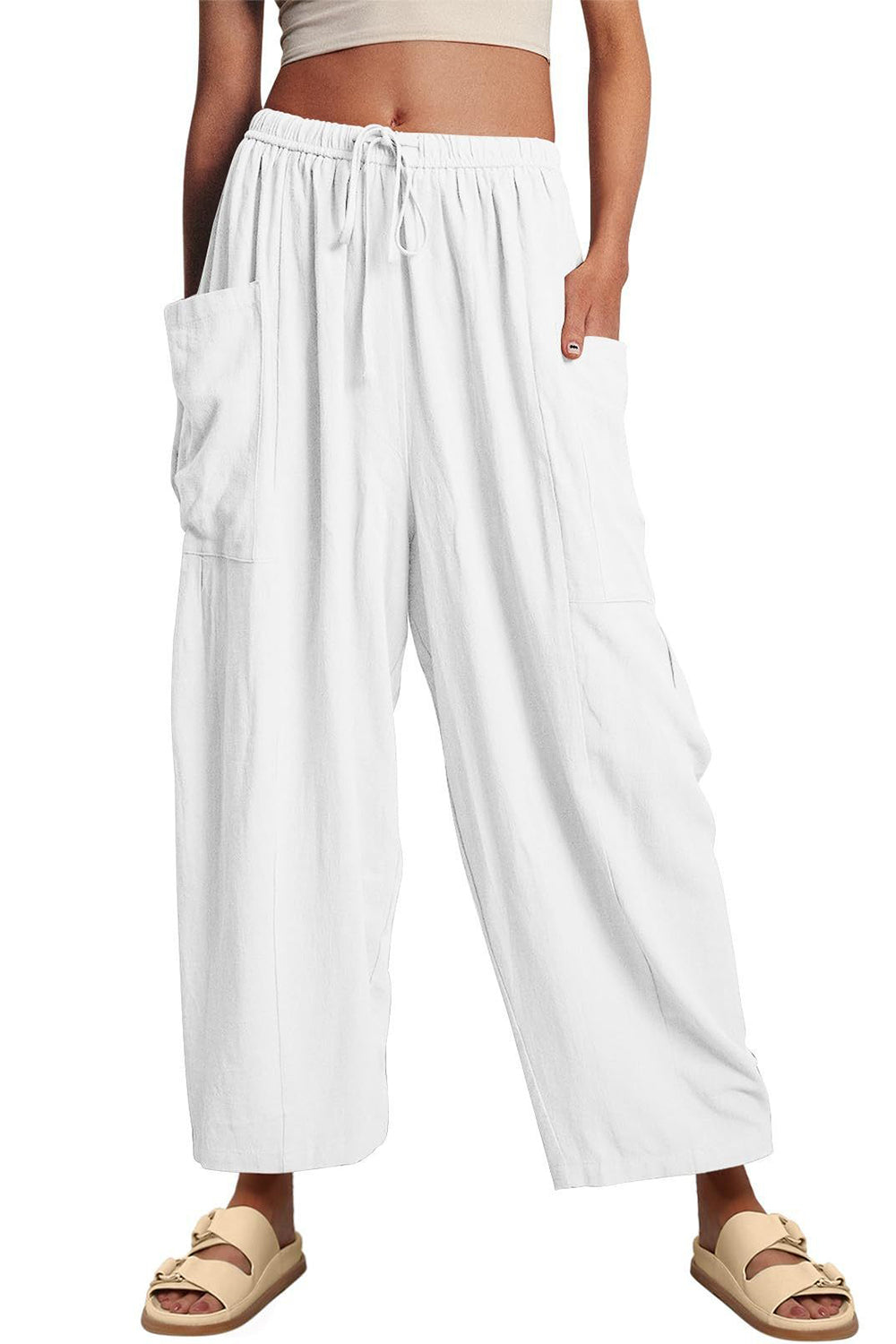 Full Size Pocketed Drawstring Wide Leg Pants 7ce6e5fc-3be8-47d8-a39a-1c41a99e1823-Max Trendsi