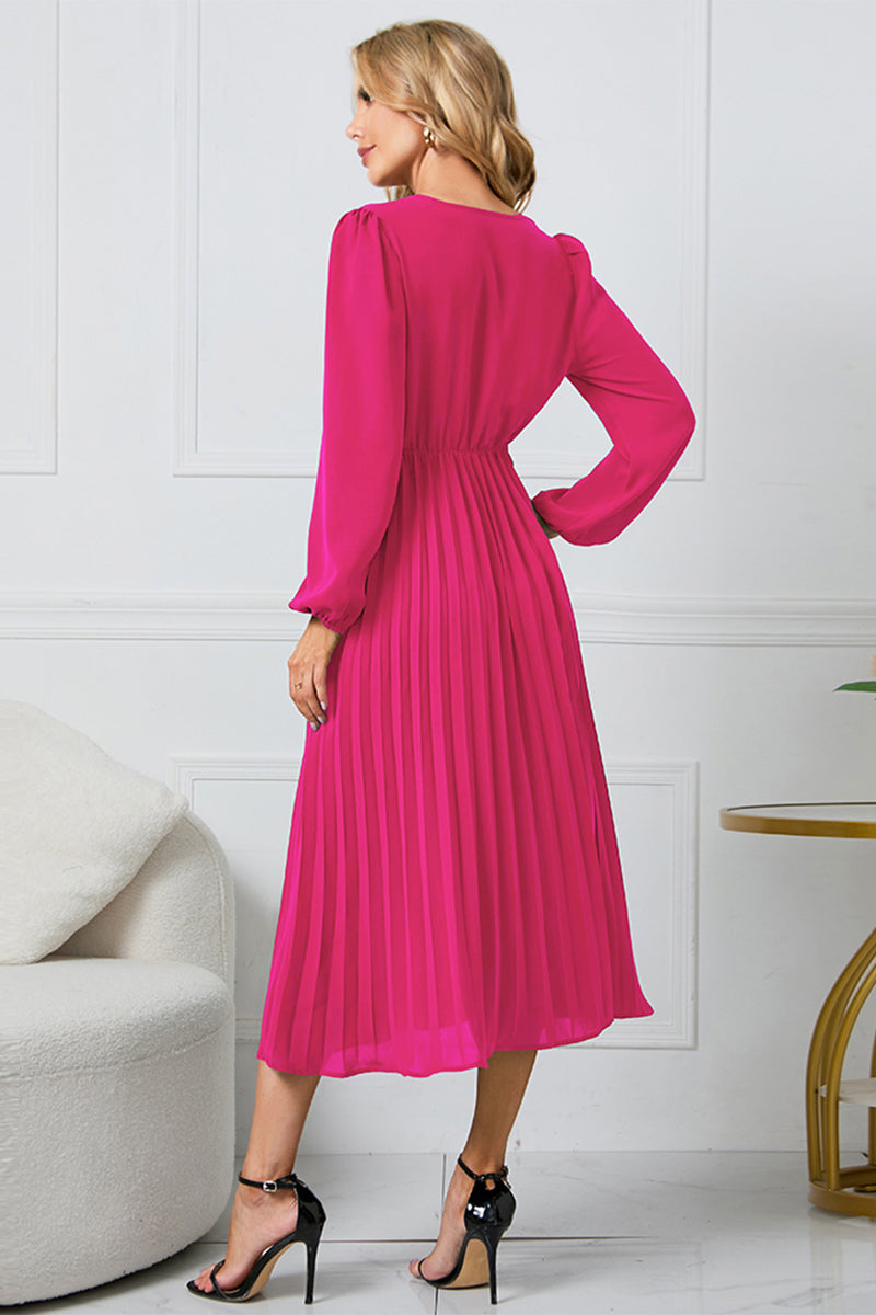 V-Neck Long Sleeve Tie Waist Midi Dress 7d648d43679a490c86ece4ba9df7cc25-Max Glownestbest